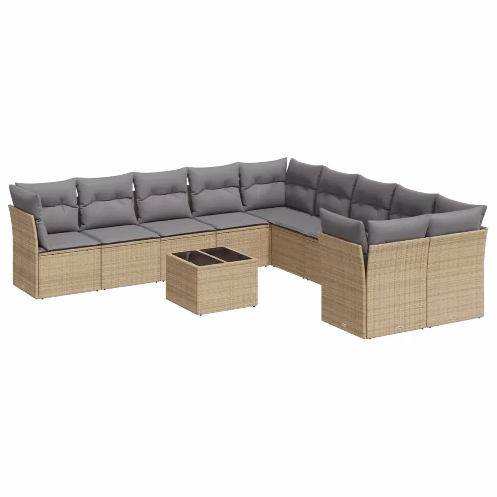 vidaXL Set Divani da Giardino 11 pz a Forma a U con Cuscini Beige e Tavolino da Esterno in Polyrattan e Acciaio – 2