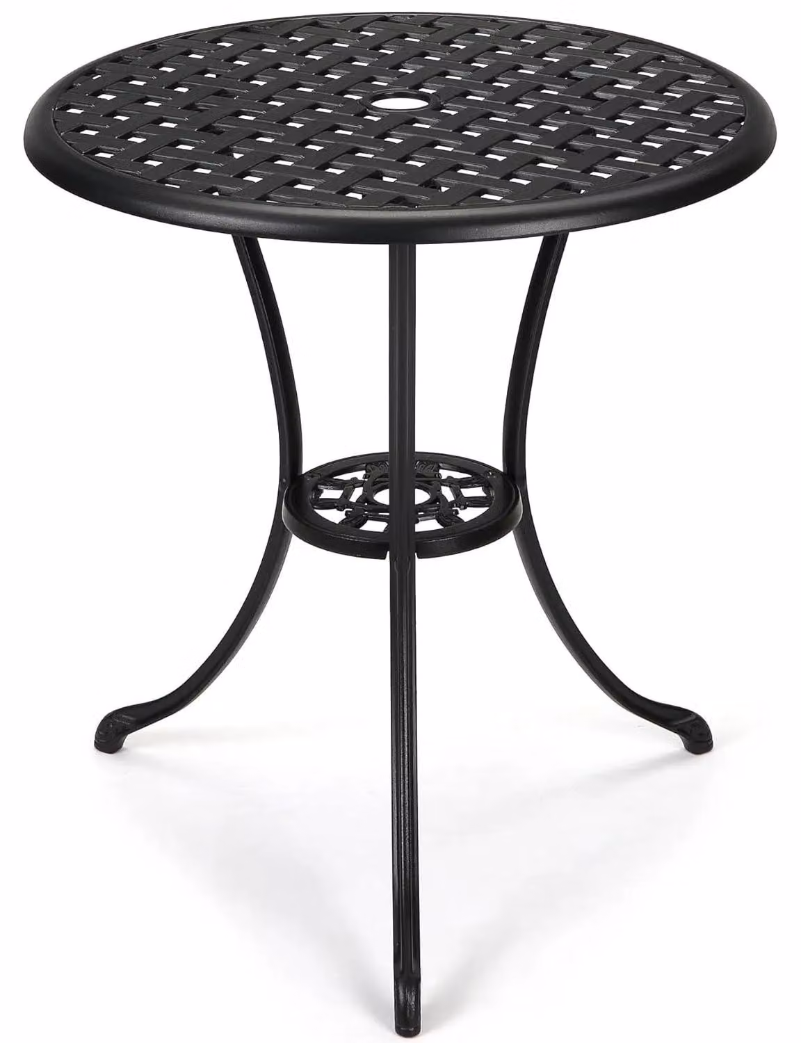 Tavolo da bistrot – Tavolo da giardino in alluminio – Diametro 59,9 cm – Resistente alla ruggine – Foro per ombrellone – Alluminio pressofuso – Colore nero