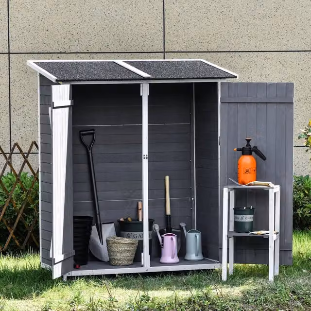 Cassetta da giardino REDOM in legno grigio con tavolo, L/P/H: 139 x 75 x 160 cm