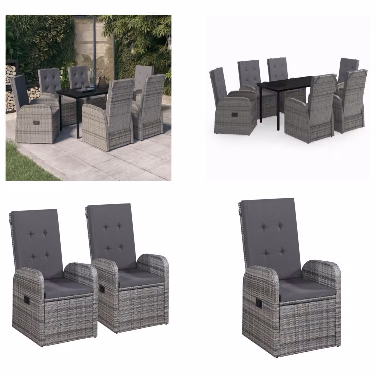 vidaXL Set da pranzo da giardino 7 pezzi con cuscini grigio - Set da pranzo da giardino - Set da pranzo da giardino - Set di mobili da giardino - Set di mobili da giardino