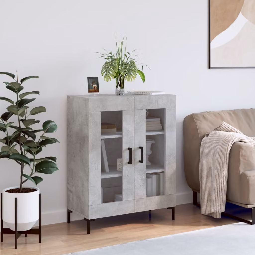 Credenza moderna vidaXL in legno e metallo, Grigio, L: 69,5 cm, P: 34 cm, H: 90 cm