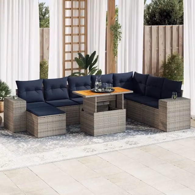 Set Divano da Giardino 9 pz con Cuscini Grigio in Polyrattan 3327414