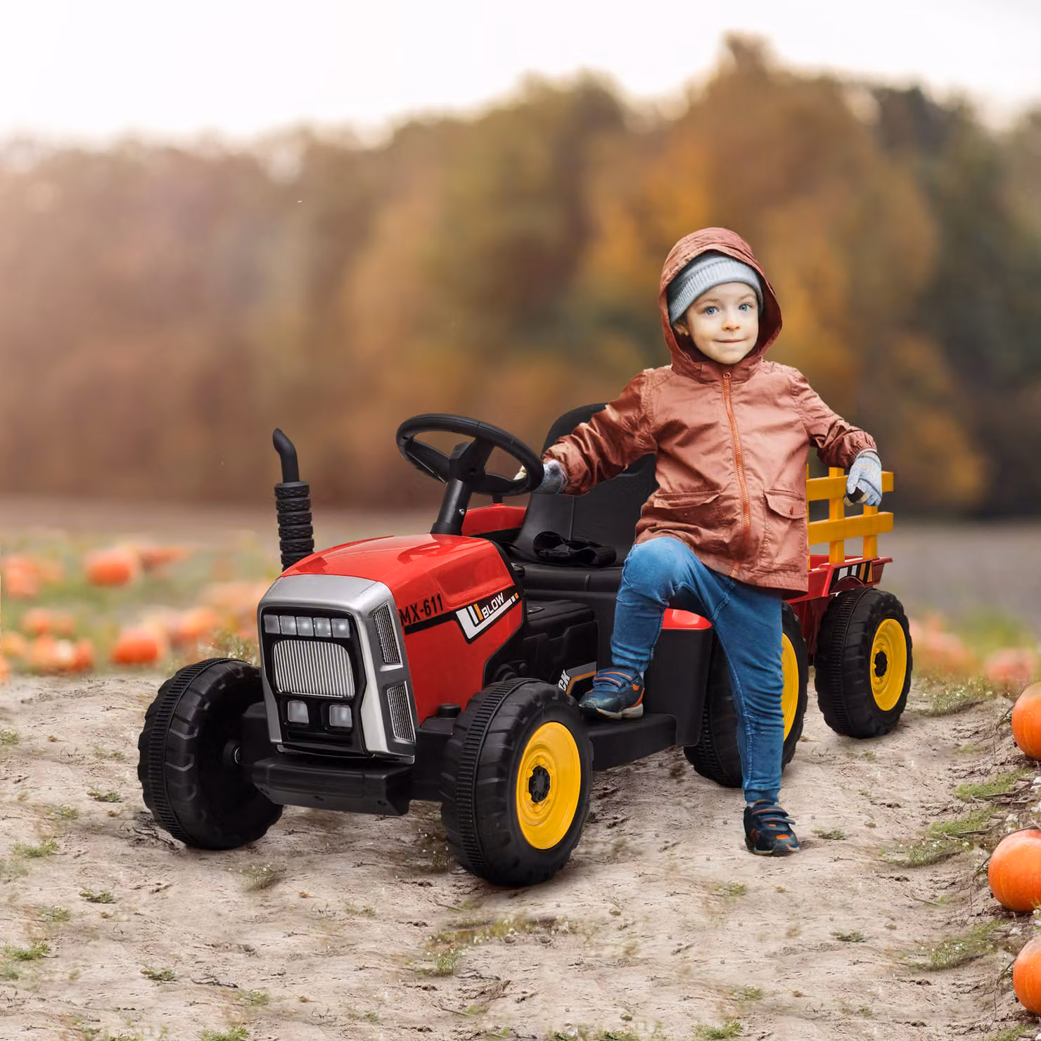 Trattore Elettrico per Bambini HOMCOM con Rimorchio Rimovibile, Batteria Ricaricabile 12V e Telecomando, Rosso – 2