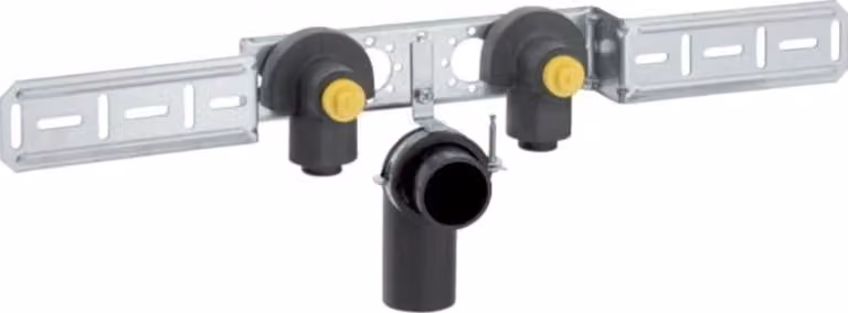 Staffa di collegamento Geberit PushFit, doppia filettatura femmina 20 x ½', canna di fucile con morsetto e gomito, 651288001