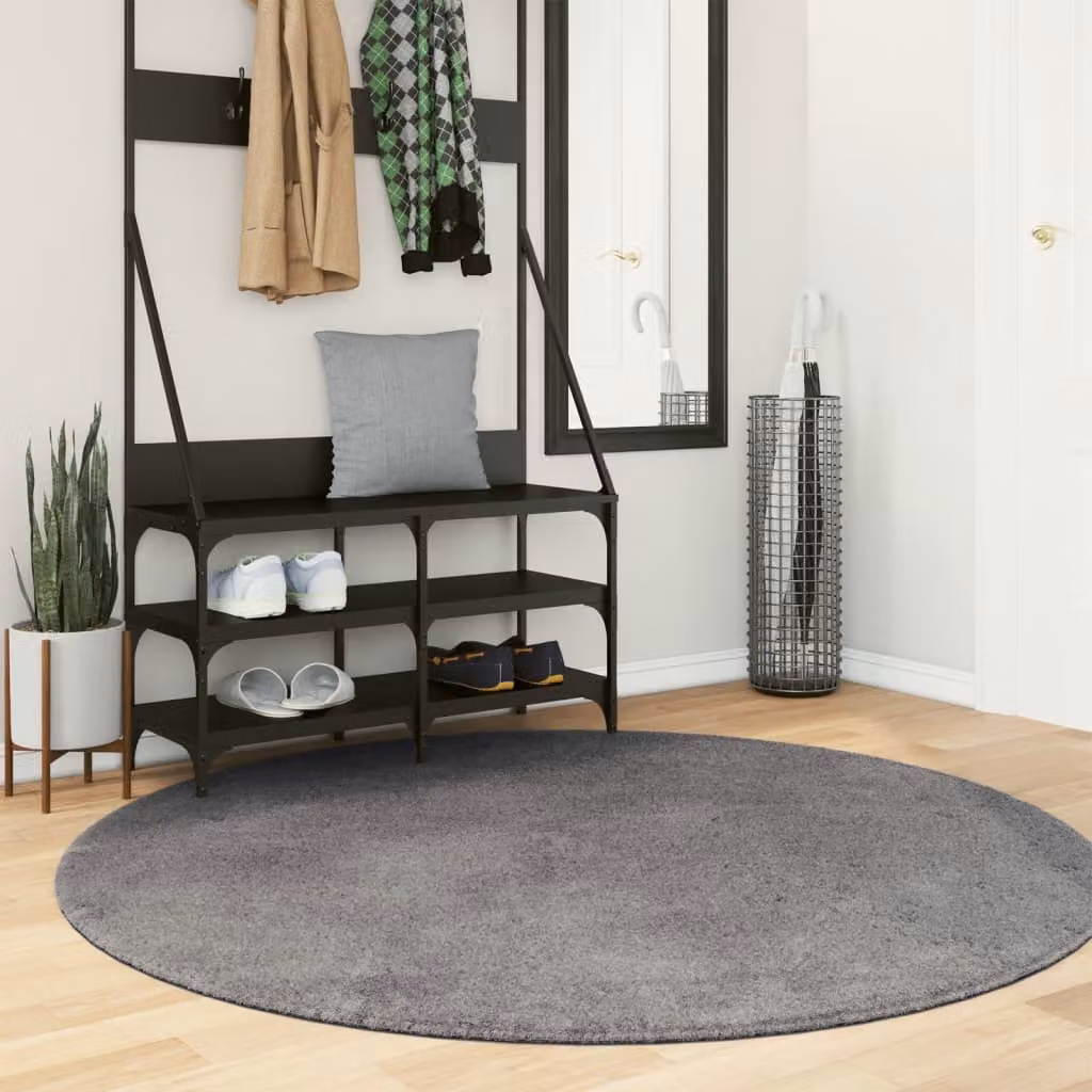 vidaXL Tappeto Rotondo HUARTE Antracite Lavabile e Antiscivolo Ø160 cm
