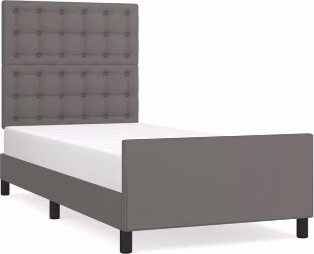 Letto singolo moderno con testiera in similpelle grigia e struttura in legno, L/P/H: 90 x 190 x 128 cm