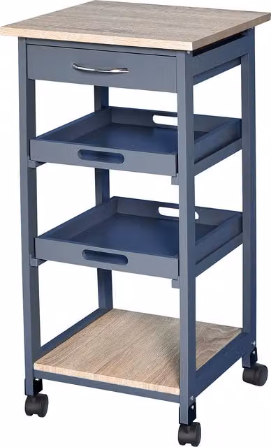 Carrello da cucina HOMCOM in legno di pino e MDF con cassetto, 2 vassoi estraibili e ripiano fisso, L/P/H: 37 x 37 x 76 cm – 1