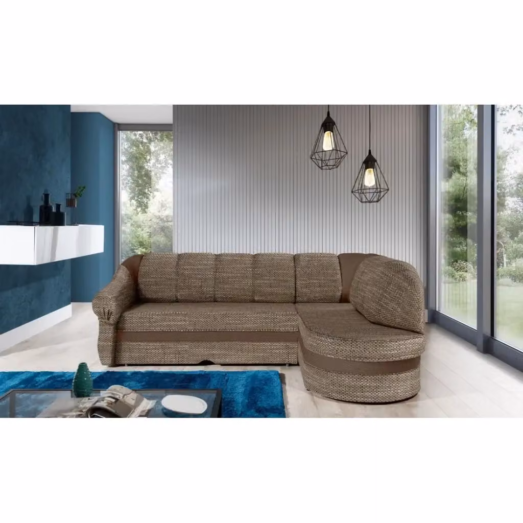 Divano angolare destro trasformabile BENANA MEUBLORAMA beige e marrone con contenitore e funzione letto L/P/H: 250 x 180 x 85 cm – 2