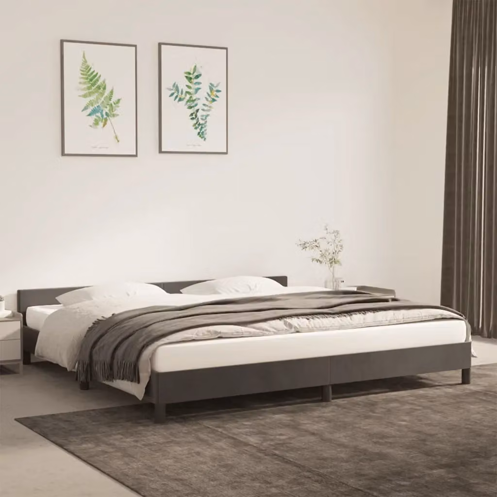 Letto matrimoniale moderno in velluto grigio con doghe in legno L/P/H: 200 x 200 x 50 cm – 2