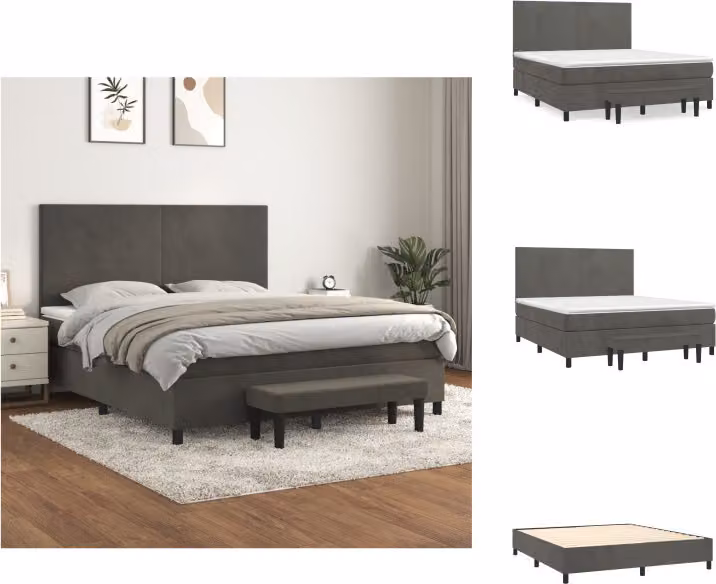 vidaXL Letto a molle con materasso grigio scuro 180x200 cm in velluto - Letti e strutture letto