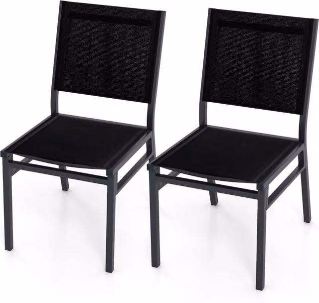Set di 2 sedie da pranzo per esterni con seduta e schienale in textilene e telaio in alluminio nero opaco