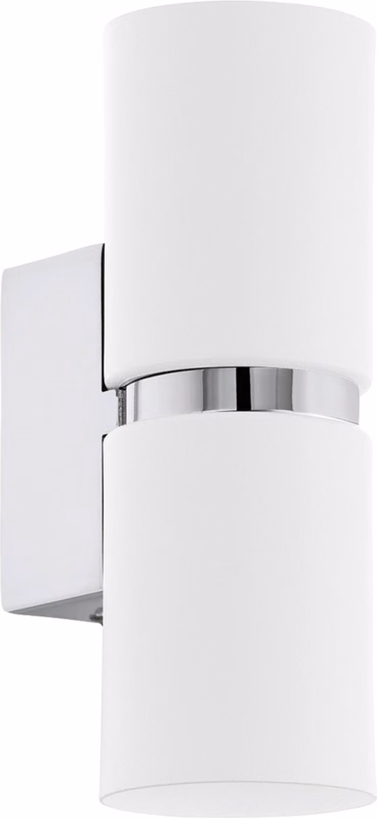 Applique Moderna Passa 2 Luci Acciaio Cromo E Bianco Diffusori Tondi
