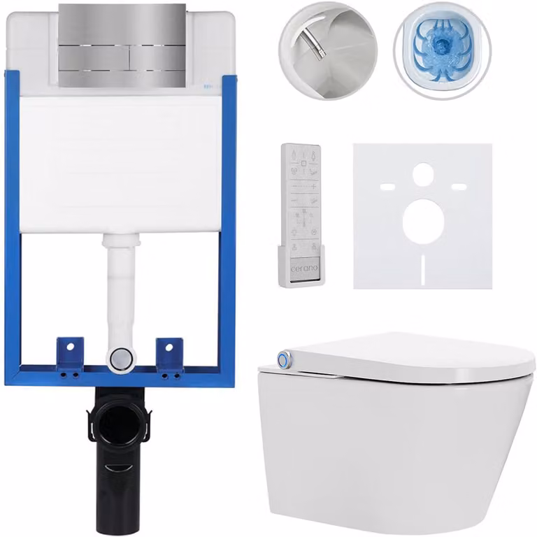Set completo per WC Profi/Cronus Premium - bianco lucido - pulsante per WC modello Line/acciaio inox - da incasso - 59,3x38,4 cm