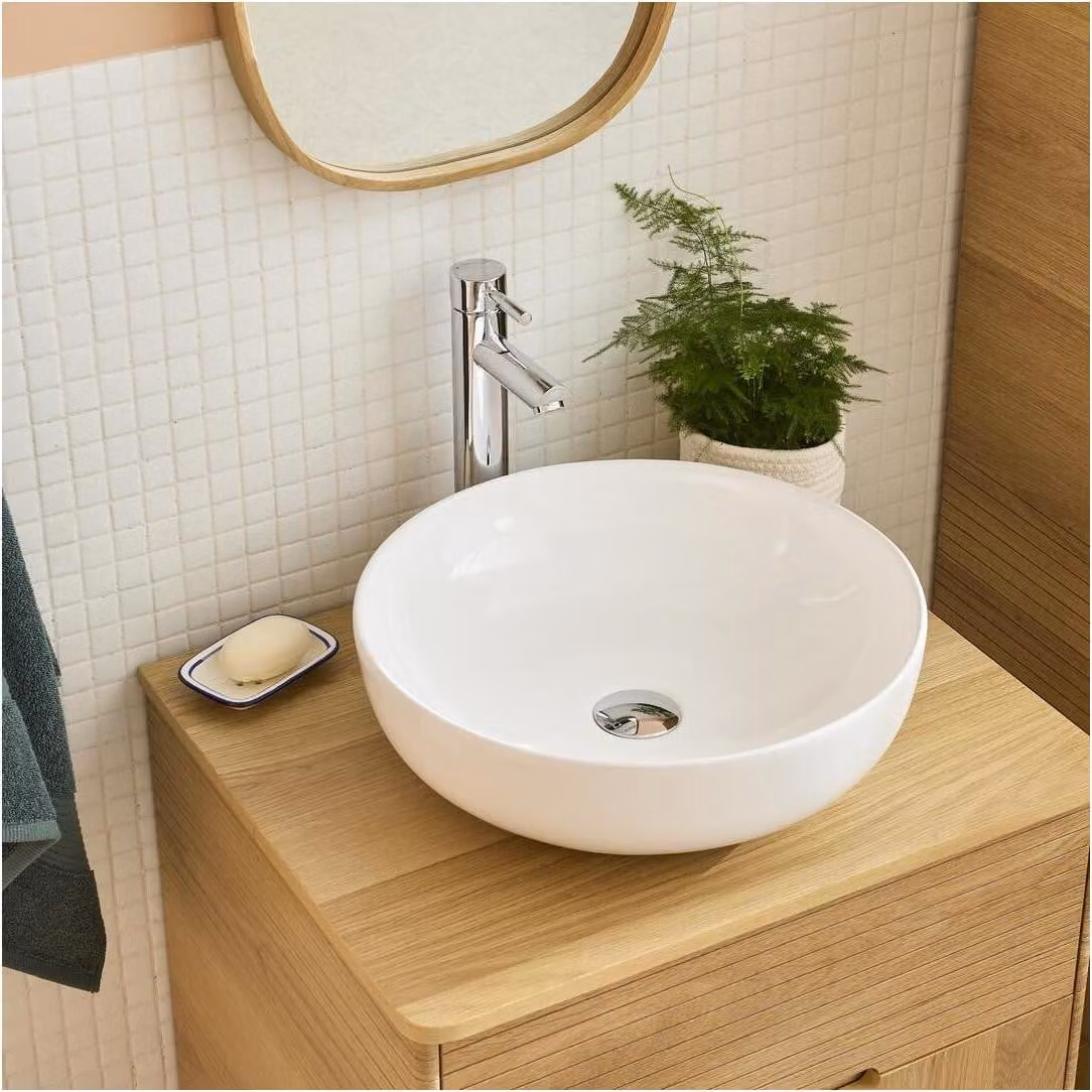 Lavabo da appoggio rotondo in Vetroceramica bianca SACHA da 42 cm