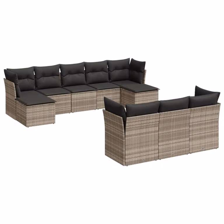 Set Divano Giardino 10 pz con Cuscini Grigio Chiaro Polyrattan