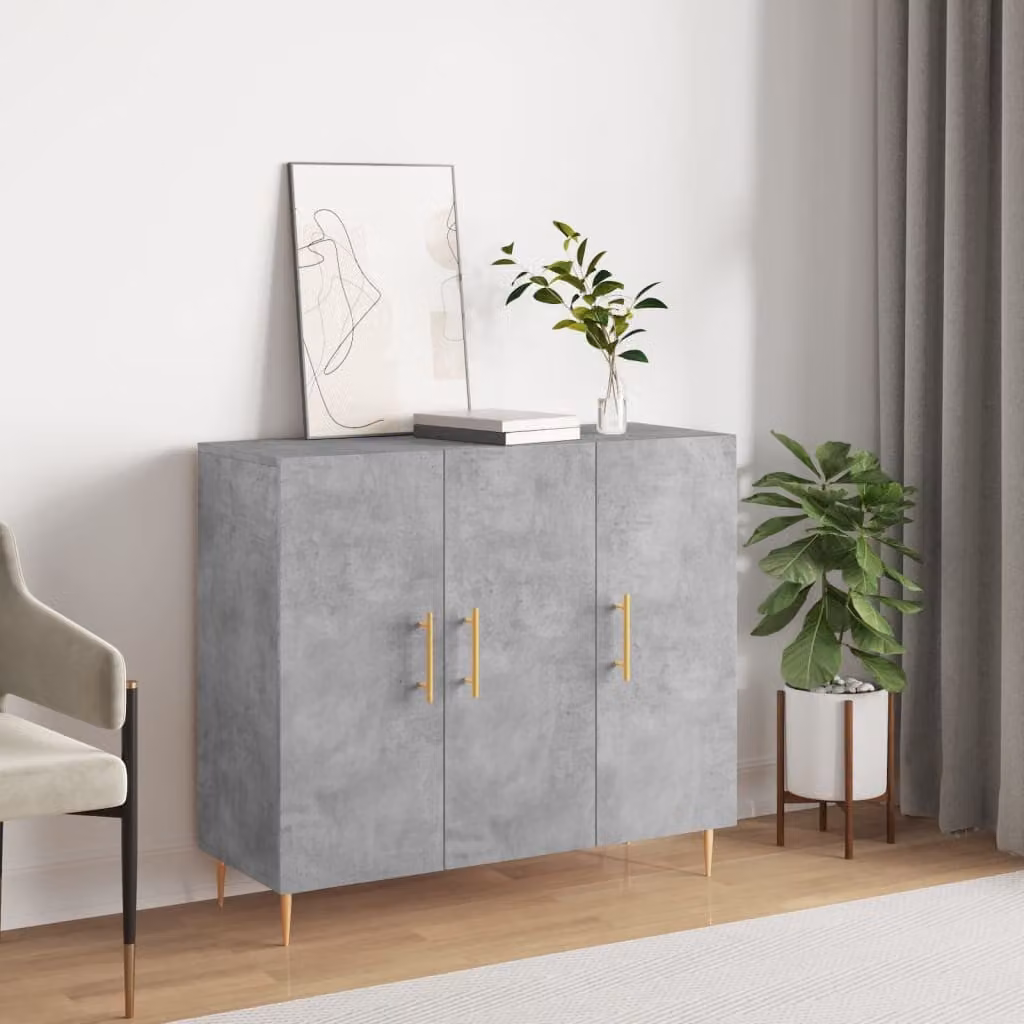 Credenza moderna vidaXL in legno multistrato e metallo, colore grigio cemento, L 90 cm x P 34 cm x H 80 cm