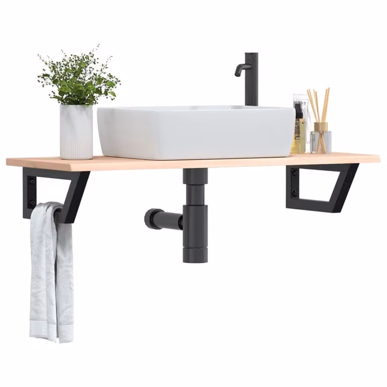 vidaXL Ripiano a Parete per Lavabo in Rovere e Metallo Nero e Marrone L: 40 cm, P: 17 cm, H: 3 cm