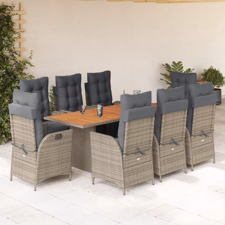 Maison Exclusive - Set da pranzo da giardino 9 pezzi con cuscini in polyrattan grigio