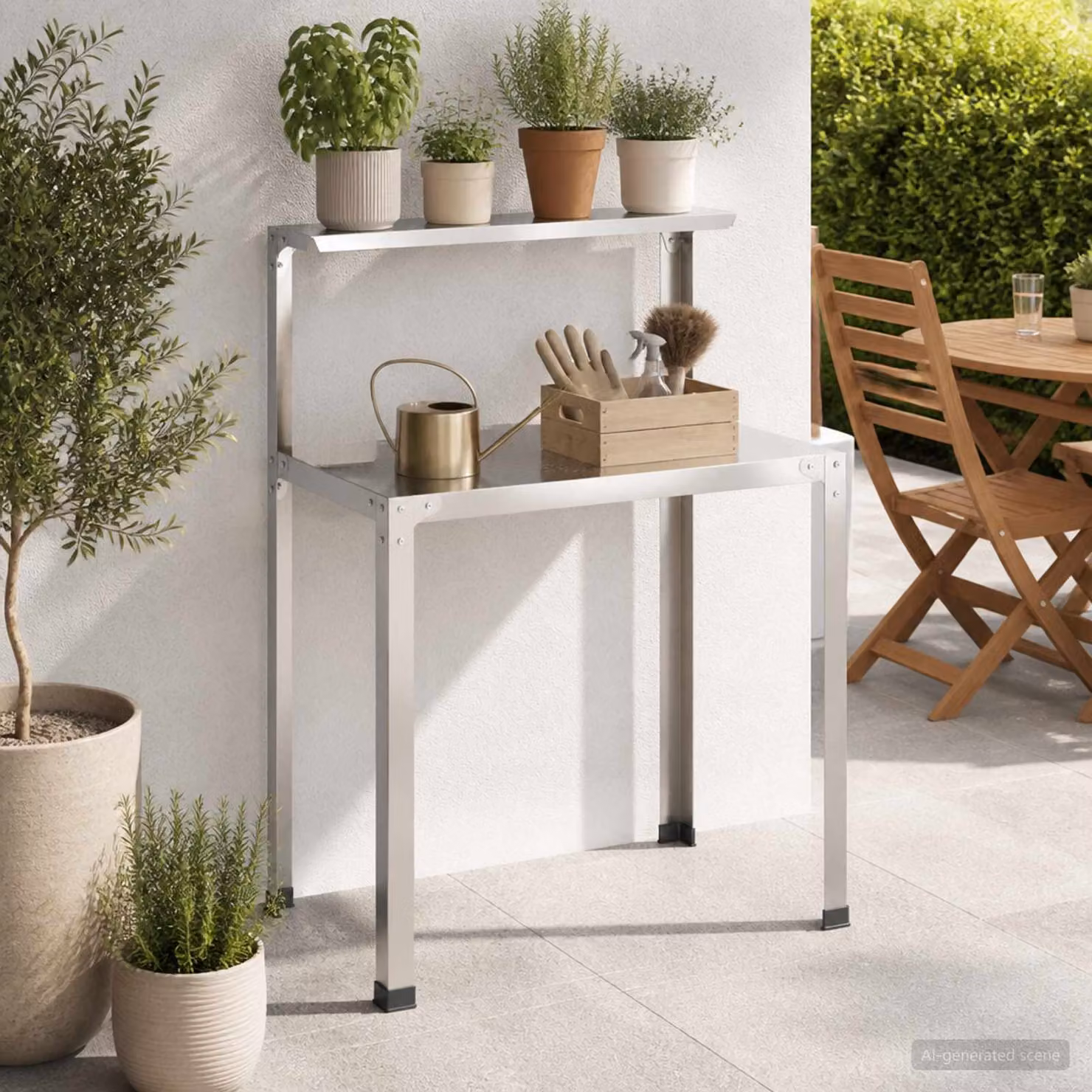 vidaXL Tavolo da rinvaso in metallo argento, L 80 cm x P 50 cm x H 104 cm
