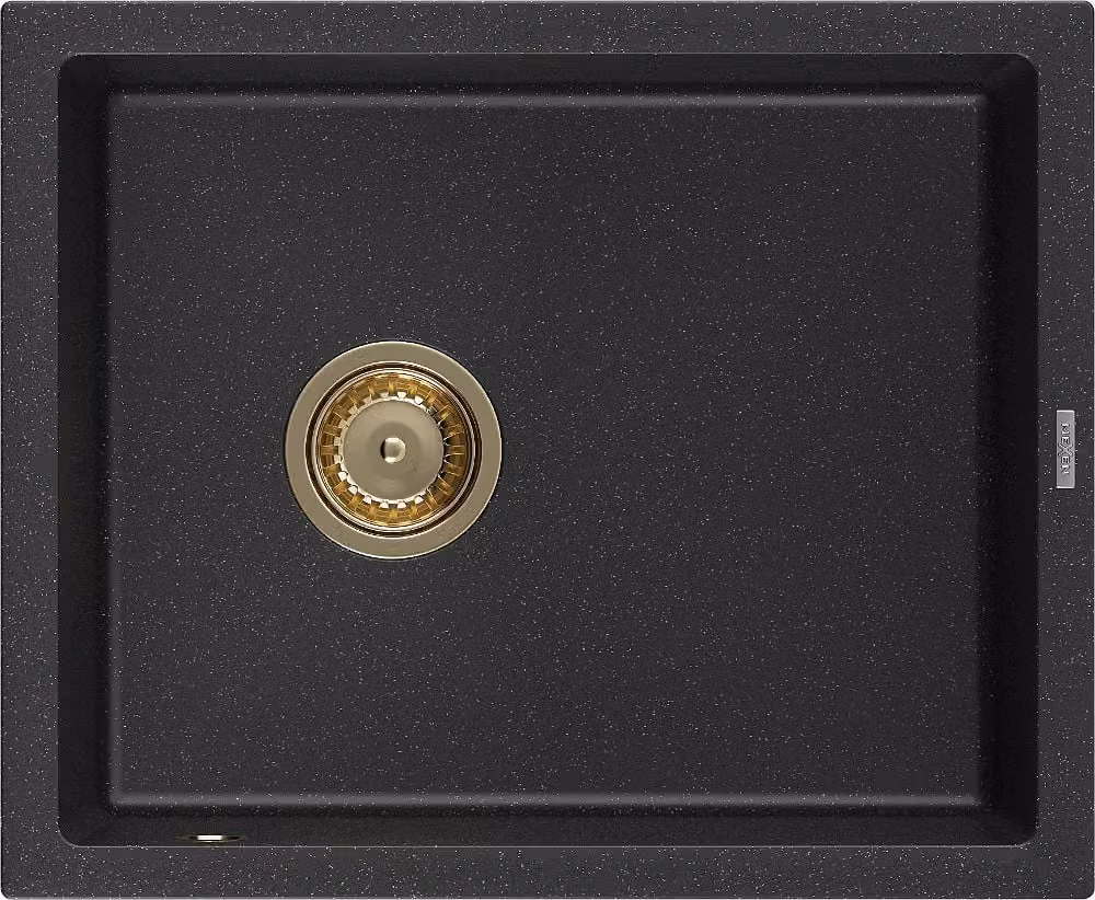 Mexen Pedro lavello in granito a 1 vasca 560 x 460 mm, nero/argento metallico, sifone dorato - 6508561000-73-G