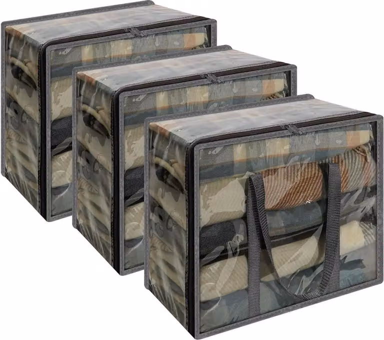 Vieshful 3 Pack Borsa portaoggetti Vestiti Maniglia rinforzata Organizzatore pieghevole sotto il letto 40L Grigio