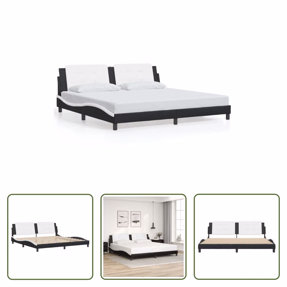The Living Store Giroletto con testiera bianco e nero 200x200 cm in ecopelle