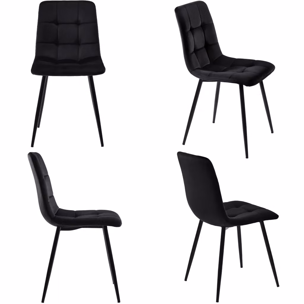 Set di 4 sedie da pranzo OKWISH in velluto con schienale ergonomico e gambe in metallo nero stile moderno – 2