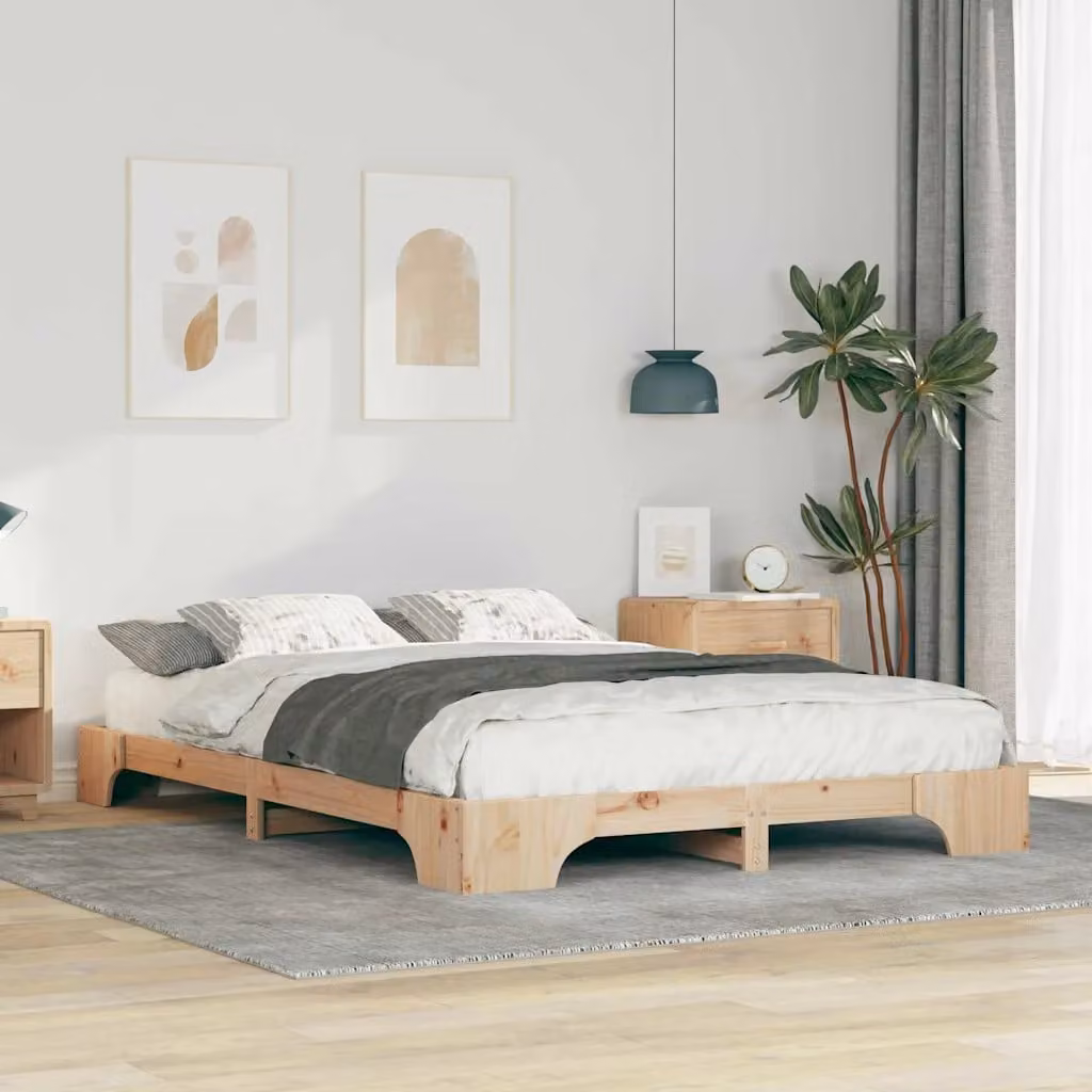 Struttura del letto moderna vidaXL in pino massello marrone L: 147 cm, P: 200 cm, H: 227 cm