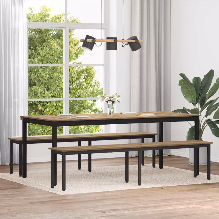 Panchina in legno e metallo vidaXL stile minimalista colore rovere, L 200 x P 35 x H 45 cm