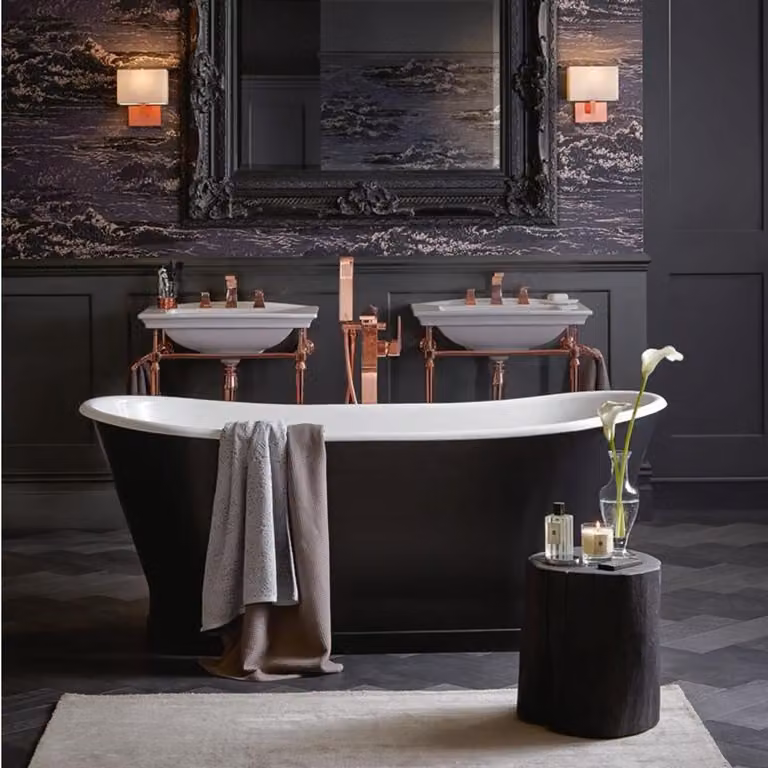 Casa Padrino vasca in ghisa nera / bianca 170 x 68 x H. 69,5 cm - Vasca da bagno curvilinea freestanding - Arredo bagno barocco e liberty
