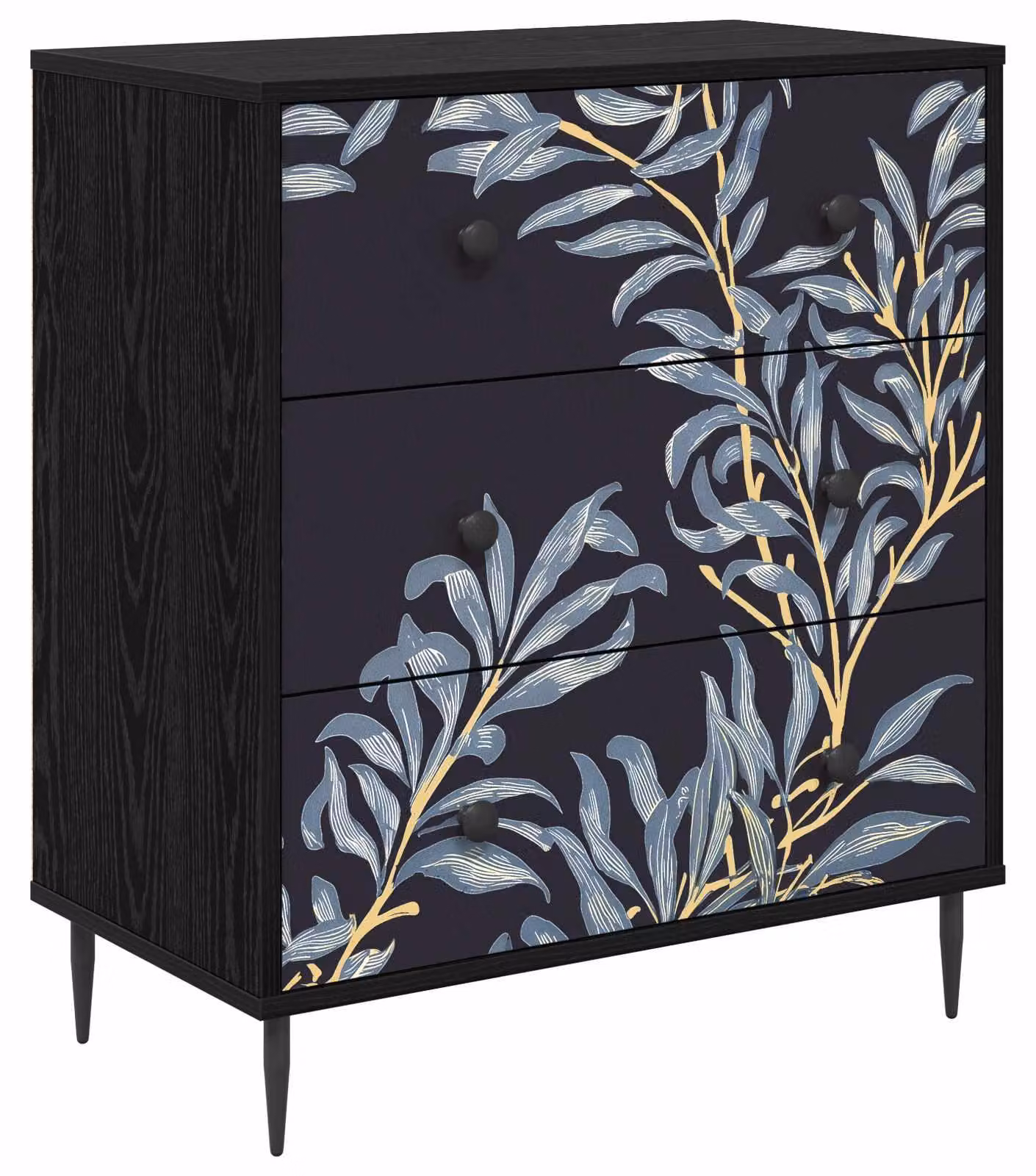 Comodino DOKKUM, motivo a righe blu, 66 x 36,5 x 76 cm