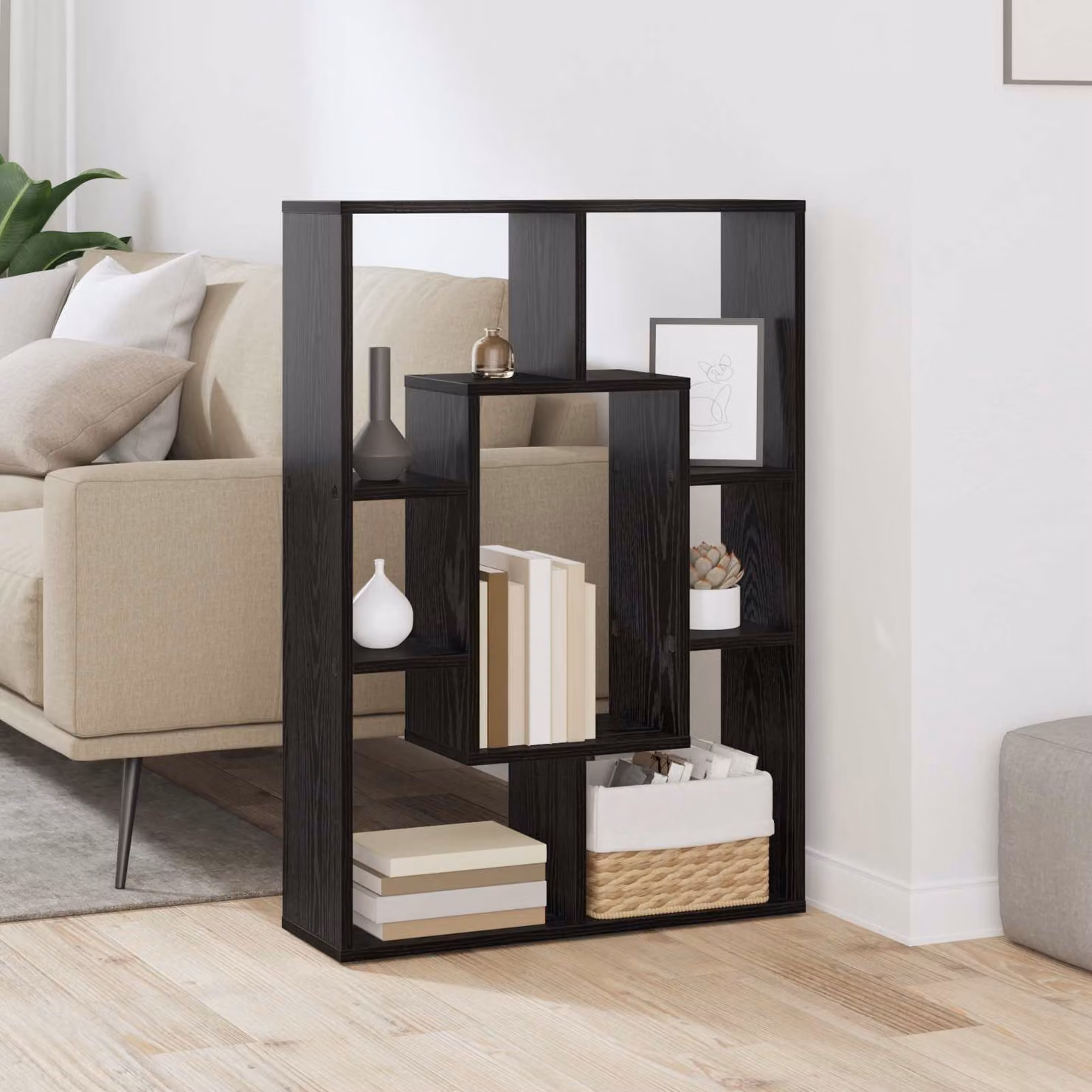 vidaXL Armadio per Libri a 7 Livelli in MDF Nero, L: 63 cm, P: 20 cm, H: 90 cm