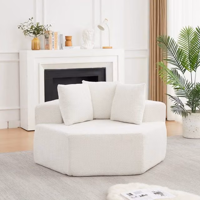 Poltrona lounge singola modulare WISHDOR in tessuto bouclé beige e bianco per il tuo living