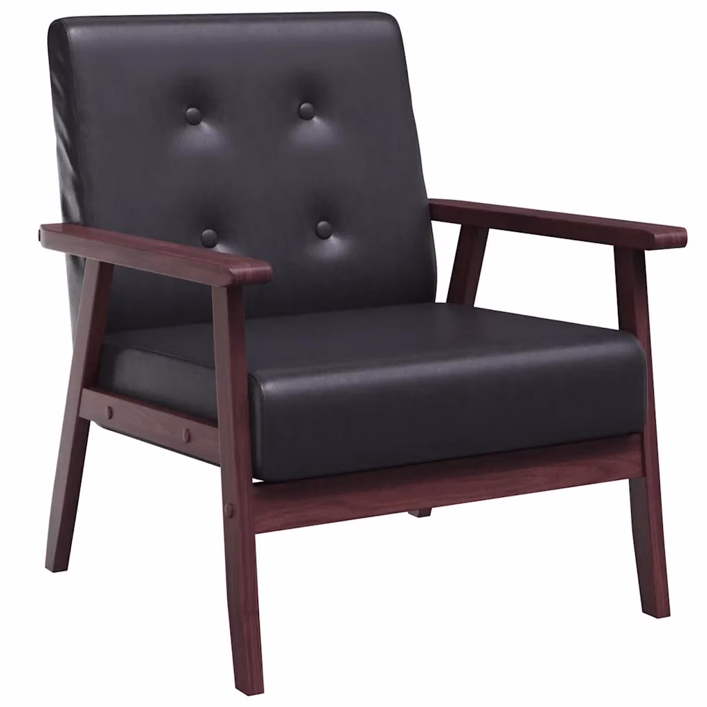 Poltrona Relax Retro in Similpelle Nera con Struttura in Legno Massello e Braccioli – 2