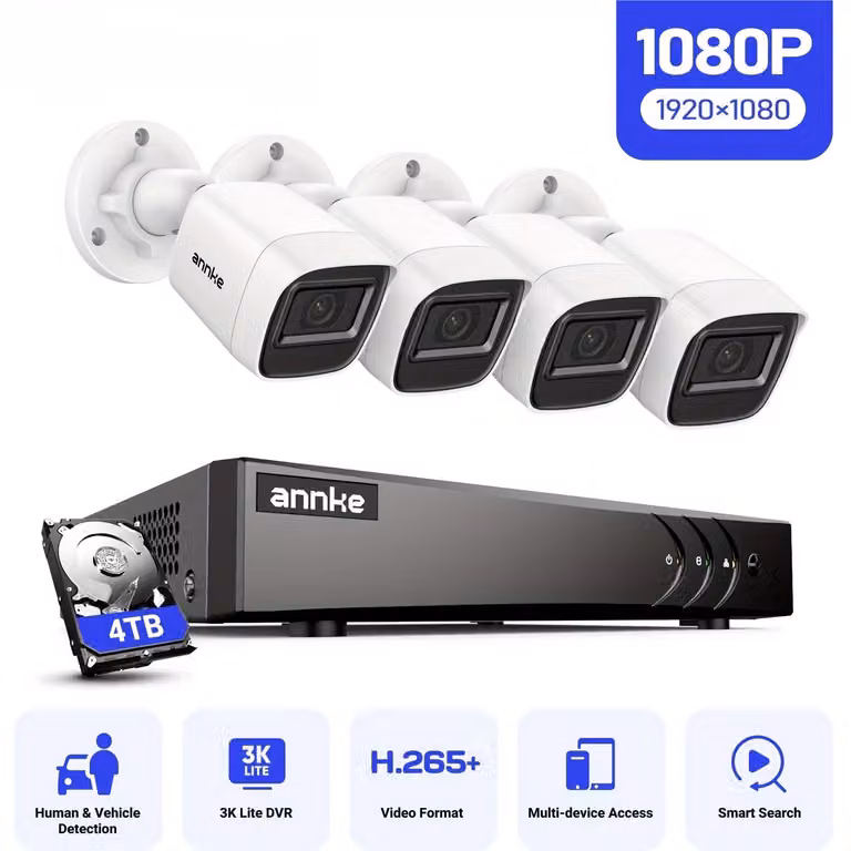 Telecamera di sicurezza - Sistema di videosorveglianza - Sistema di protezione contro le intrusioni - Sistema di registrazione digitale (DVR) - 4 telecamere da 1080P