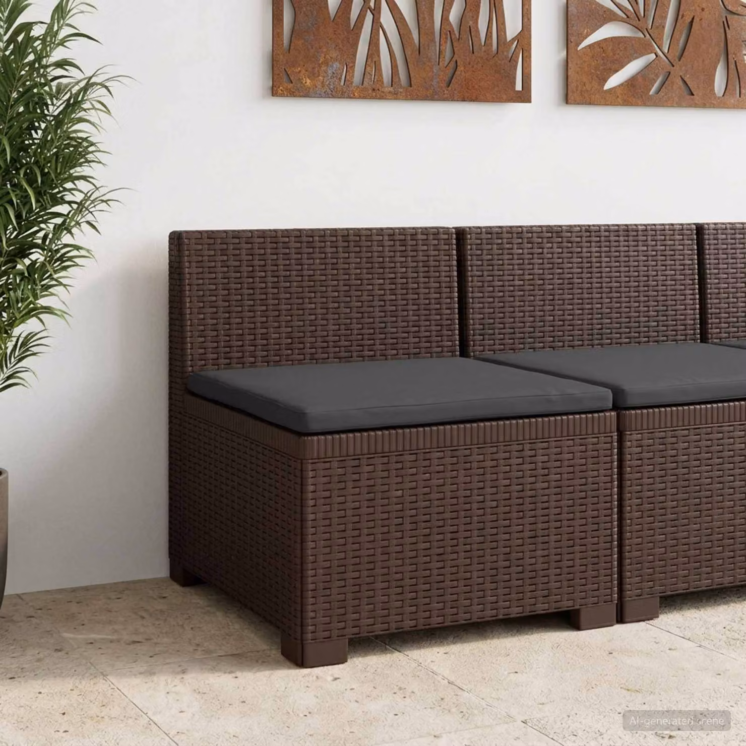 Divano da giardino singolo vidaXL con cuscino in aspetto rattan color marrone e antracite