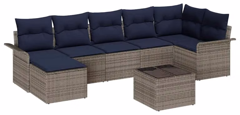 Set Divano da Giardino con cuscino 8 pcs Grigio Poly Rattan