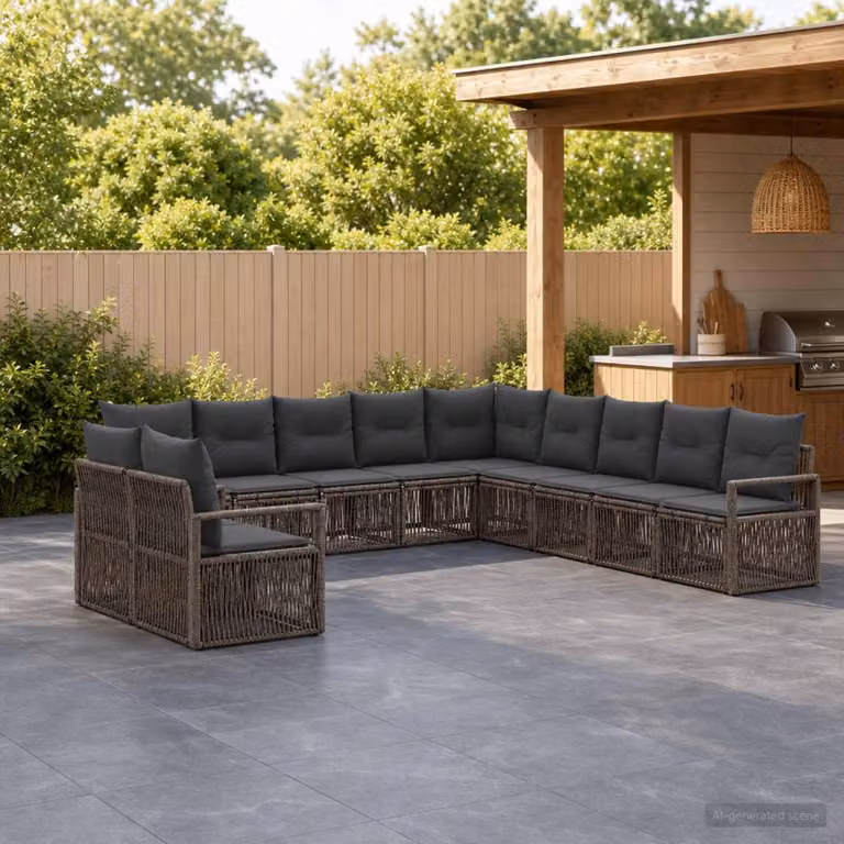 Maison Exclusive - Set da giardino composto da 11 pezzi, divano, colore grigio, realizzato in rattan sintetico