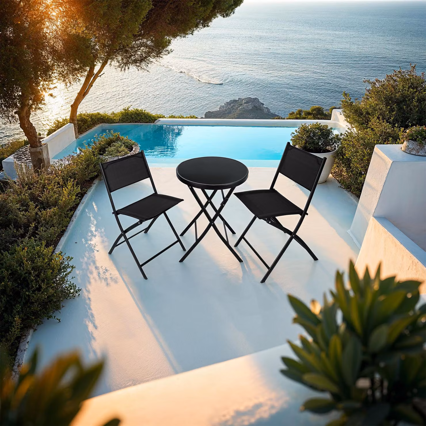 Set da balcone tectake Düsseldorf moderno in acciaio nero e vetro L/P/H: 60 x 60 x 81 cm – 2