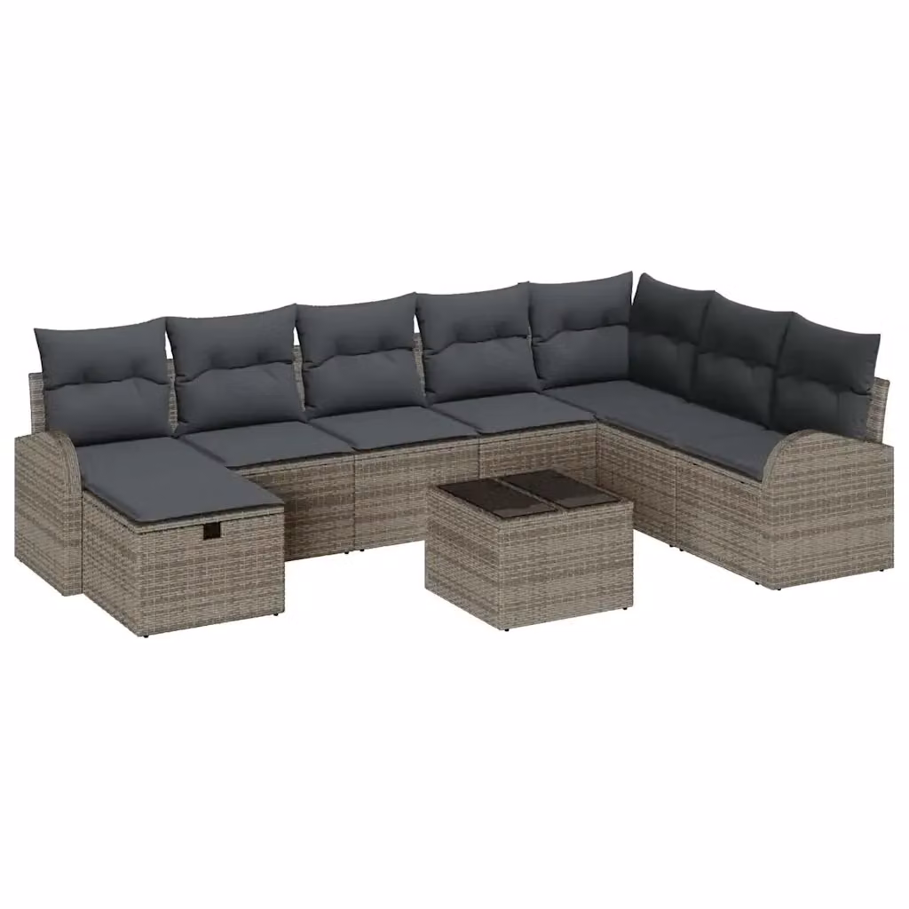Set Divano da Giardino a L vidaXL 9 pz Grigio con Cuscini e Tavolino in Polyrattan e Acciaio – 2