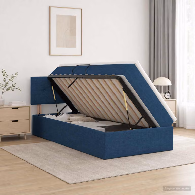 Letto con contenitore e materasso ibrido vidaXL in velluto blu, L 100 x P 200 cm