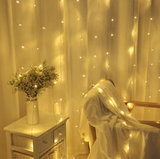 Pioggia di ghiaccio luci fatate all'aperto 3 x6m luci di Natale all'aperto luci fatate bianco caldo per interni tenda esterna