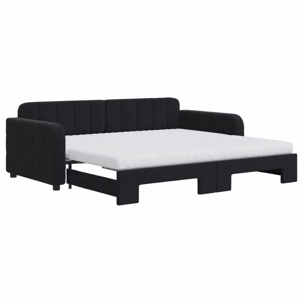 Divano Letto Estraibile vidaXL in Velluto Nero con Cassetto per Soggiorno e Camera da Letto L/P: 90 x 190 cm – 2