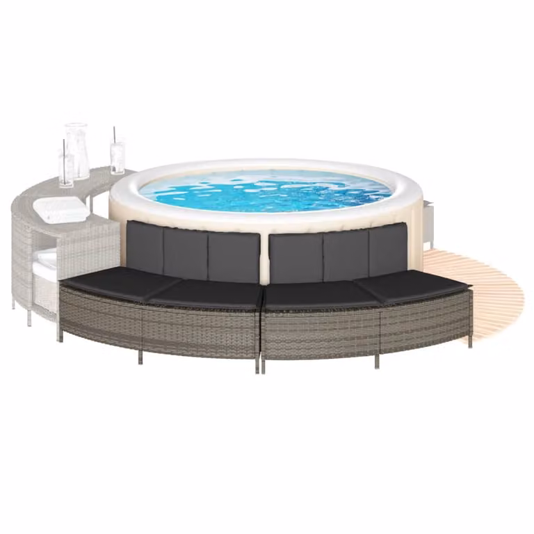 Set di 2 panche per vasca idromassaggio vidaXL in polyrattan grigio con cuscini