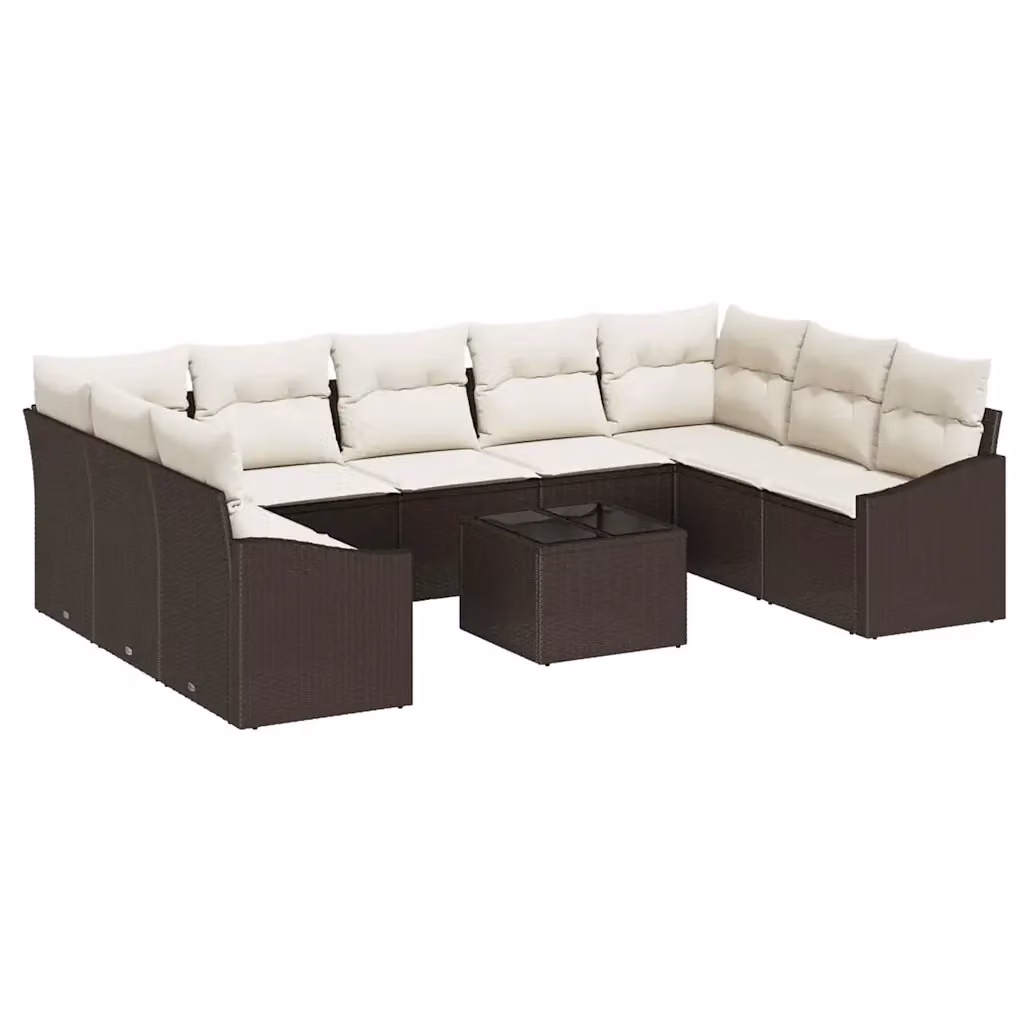 Set Divano da Giardino vidaXL 9 Pezzi in Polyrattan Marrone e Beige con Cuscini e Tavolino – 2
