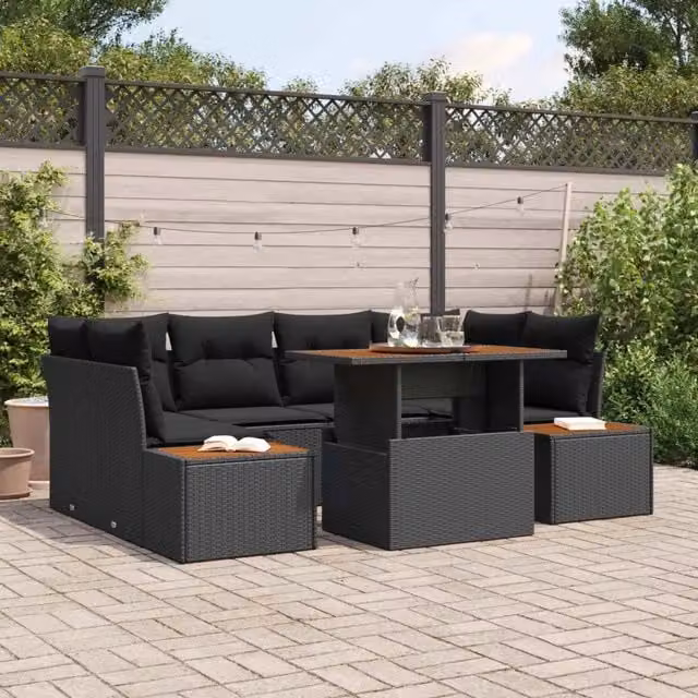Set Divano da Giardino 7 pz Nero Poly Rattan 3358772