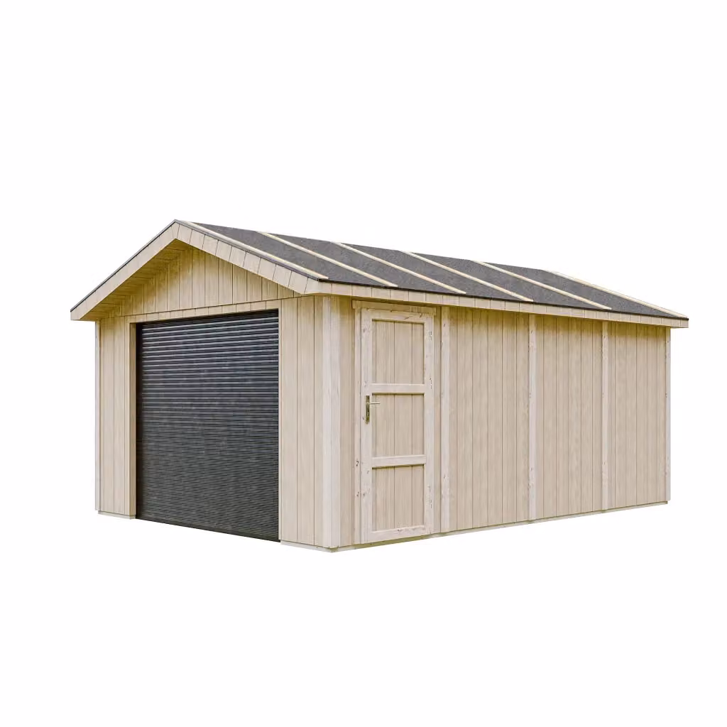 Garage Timbela M991B in legno con pannelli LP Smartside per auto, moto e biciclette, L: 378 cm, P: 530 cm, H: 269 cm, colori grigio e beige – 2