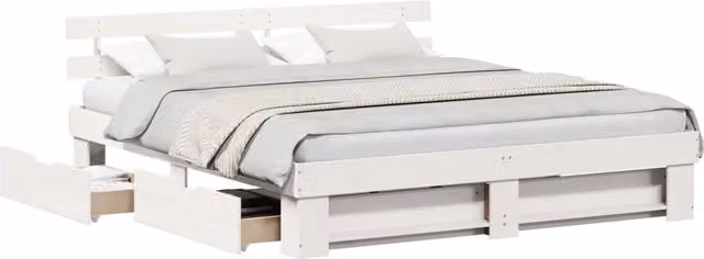 Letto matrimoniale | Letto per adulti | Struttura del letto Bianco 200 x 200 cm Pino massello