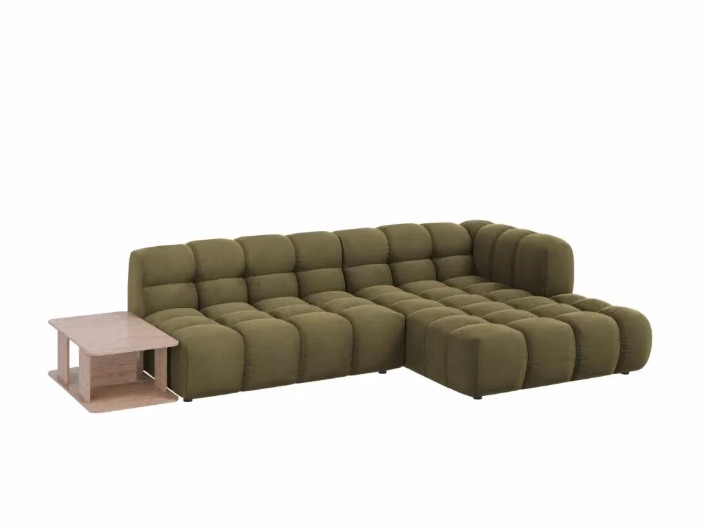 Divano angolare modulare Sky di Cosmopolitan Design, modello a 4 posti con orientamento destro, rivestito in velluto verde, L 297 cm x P 132 cm x H 75 cm – 2