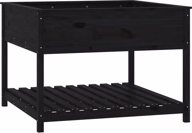 Fioriera con mensola DESIGN IN in legno massello di pino nera L: 111,5 cm, P: 111,5 cm, H: 81 cm